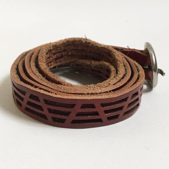 Vintage Brown Leather Cutout Boho Belt - Picture 2 of 4